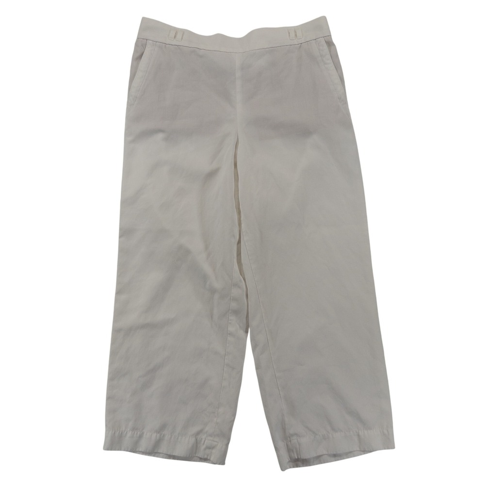 Talbots Pants LP White Linen Blend Straight Leg Crop Pull On Business Casual
